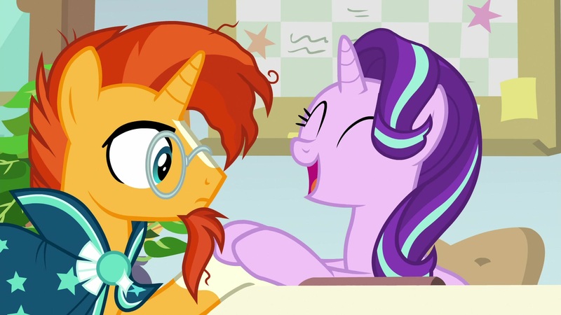 Size: 1920x1080 | Tagged: safe, derpibooru import, screencap, phyllis, starlight glimmer, sunburst, pony, a horse shoe-in