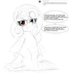 Size: 1101x1166 | Tagged: artist:freefraq, derpibooru import, engrish, goo, goo pony, heterochromia, monochrome, neo noir, oc, oc:cherry slime, original species, partial color, safe, solo, tumblr:askcherrytheslime, unofficial characters only