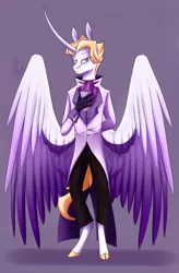 Size: 2100x3200 | Tagged: safe, artist:crystalcontemplator, derpibooru import, oc, alicorn, anthro, pony, unguligrade anthro, alicorn oc, almighty tallest, horn, invader zim, male alicorn, purple, solo, tallest purple, wings