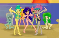 Size: 4889x3130 | Tagged: safe, artist:rainbow15s, derpibooru import, oc, oc:fire jewel, unofficial characters only, equestria girls, equestria girls series, i'm on a yacht, spoiler:eqg series (season 2), barefoot, beach, bikini, clothes, feet, female, ocean, sunset, swimsuit