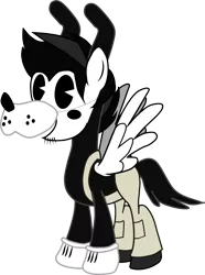 Size: 1882x2526 | Tagged: safe, artist:shadymeadow, derpibooru import, oc, oc:vintage toon, pegasus, pony, bendy and the ink machine, boris the wolf, clothes, cosplay, costume, crossover, nightmare night costume