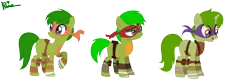 Size: 1366x446 | Tagged: safe, artist:selenaede, artist:xxkawailloverchanxx, derpibooru import, ponified, earth pony, pony, unicorn, base used, crossover, donatello, michelangelo, ms paint, paint.net, raphael, teenage mutant ninja turtles