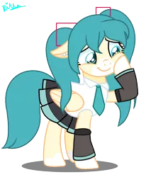 Size: 1088x1320 | Tagged: safe, artist:klewgcg, artist:xxkawailloverchanxx, derpibooru import, ponified, pegasus, pony, base used, clothes, crossover, cute, female, hatsune miku, mare, moe, pigtails, pleated skirt, show accurate, skirt, twintails, vocaloid