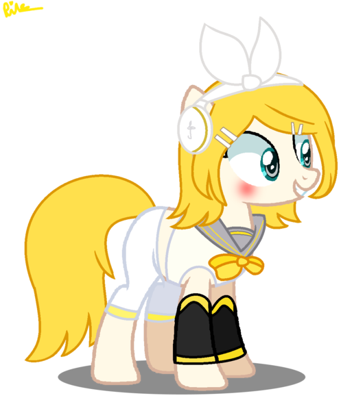 Size: 1148x1344 | Tagged: safe, artist:biitt, artist:xxkawailloverchanxx, derpibooru import, ponified, pony, base used, crossover, female, kagamine rin, mare, vocaloid