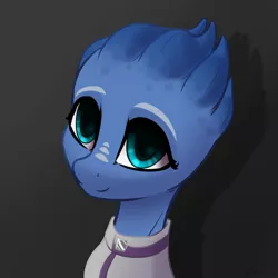 Size: 2000x2000 | Tagged: safe, artist:shido-tara, derpibooru import, ponified, alien, asari, pony, bust, crossover, gray background, mass effect, portrait, simple background, solo, watching in camera