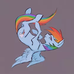 Size: 900x900 | Tagged: safe, artist:feather-red, derpibooru import, rainbow dash, pony, flying, gray background, inverted, simple background, solo