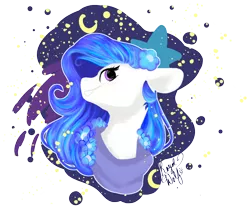 Size: 1600x1358 | Tagged: safe, artist:royalwolf1111, derpibooru import, oc, oc:sirius dreams, earth pony, pony, bust, clothes, flower, flower in hair, moon, portrait, scarf, solo, stars