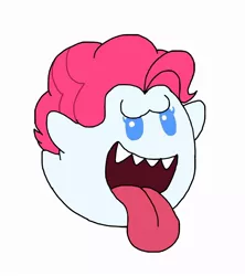 Size: 1022x1150 | Tagged: safe, artist:cailauniverse, derpibooru import, pinkie pie, ghost, undead, boo, boo (super mario), booified, crossover, ghostified, nintendo, pink hair, power-up, simple background, super mario bros., tongue out, white background