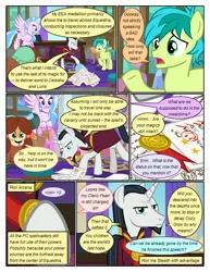 Size: 612x792 | Tagged: safe, artist:newbiespud, derpibooru import, edit, edited screencap, screencap, chancellor neighsay, sandbar, silverstream, yona, classical hippogriff, earth pony, hippogriff, pony, yak, comic:friendship is dragons, school raze, clothes, comic, desk, dialogue, female, flying, hoof hold, looking down, male, medal, raised hoof, screencap comic, stallion, table, trash can, unamused, worried, written equestrian