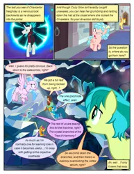 Size: 612x792 | Tagged: safe, artist:newbiespud, derpibooru import, edit, edited screencap, screencap, chancellor neighsay, cozy glow, gallus, ocellus, sandbar, silverstream, smolder, yona, changedling, changeling, classical hippogriff, dragon, earth pony, gryphon, hippogriff, pony, yak, comic:friendship is dragons, school raze, annoyed, background pony, bow, climbing, clothes, comic, cozy glow is best facemaker, cozy glow is not amused, dialogue, dragoness, female, filly, flying, foal, freckles, hair bow, looking back, looking up, male, portal, raised hoof, screencap comic, stallion, student six
