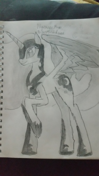 Size: 2988x5312 | Tagged: safe, artist:scottishlunaripoff, derpibooru import, nightmare moon, alicorn, pony, drawing, shading, sketch, solo, spread wings, traditional art, wings