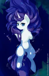 Size: 704x1100 | Tagged: safe, artist:wintershibe, derpibooru import, rarity, pony, unicorn, colored pupils, cute, female, floating, lavender, looking at you, mare, on back, raribetes, smiling, solo, water, wet, wet mane, wet mane rarity