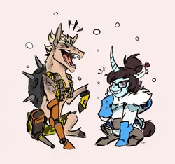 Size: 1471x1378 | Tagged: safe, artist:the-blackeye, derpibooru import, earth pony, pony, unicorn, amputee, clothes, crossover, curved horn, female, gloves, horn, junkrat, laughing, male, mare, mei, meme, otp, overwatch, peg leg, prosthetic arm, prosthetic leg, prosthetic limb, prosthetics, sharp teeth, shipping, shorts, sketch, skull, stallion, tattoo, teeth