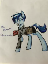 Size: 3024x4032 | Tagged: safe, artist:ponime11, derpibooru import, ponified, earth pony, pony, male, rin okumura, solo, stallion, traditional art