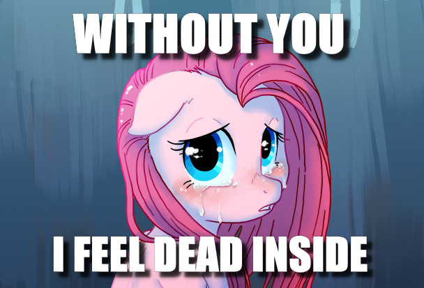 Size: 608x414 | Tagged: artist:c-puff, caption, derpibooru import, edit, image macro, looking at you, pinkamena diane pie, pinkie pie, sad, safe, text