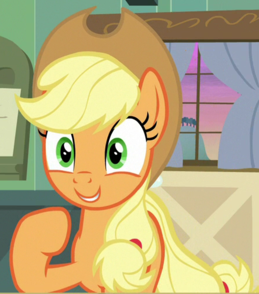 Size: 664x754 | Tagged: safe, derpibooru import, screencap, applejack, earth pony, pony, going to seed, cropped, cute, female, jackabetes, mare, raised hoof, solo