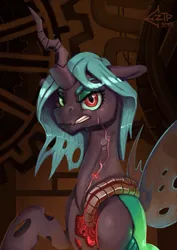 Size: 751x1063 | Tagged: artist:eztp, changeling, changeling queen, clockwork, derpibooru import, fanfic art, female, grimdark, iron hearts, queen chrysalis, solo