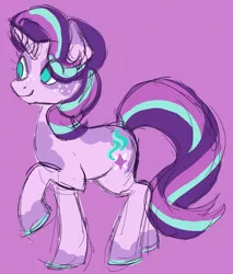 Size: 850x1000 | Tagged: safe, artist:trinoids, derpibooru import, starlight glimmer, pony, unicorn, colored sketch, doodle, female, freckles, mare, no pupils, purple background, raised hoof, simple background, sketch, solo