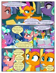 Size: 612x792 | Tagged: safe, artist:newbiespud, derpibooru import, edit, edited screencap, screencap, smolder, stepford ponies, unnamed character, unnamed pony, dragon, earth pony, pony, unicorn, comic:friendship is dragons, what lies beneath, cave, chair, cheek squish, clothes, comic, crystal, cup, dialogue, dragoness, dress, eyes closed, female, grin, jewelry, mare, necklace, pearl necklace, screencap comic, sigh, sitting, smiling, squishy cheeks, surprised, table, teacup, teapot, waving