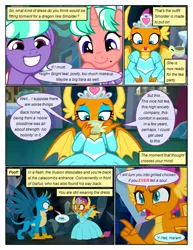 Size: 612x792 | Tagged: safe, artist:newbiespud, derpibooru import, edit, edited screencap, screencap, gallus, smolder, stepford ponies, unnamed character, unnamed pony, dragon, earth pony, gryphon, pony, unicorn, comic:friendship is dragons, what lies beneath, cave, clothes, comic, crystal, cup, dialogue, dragoness, dress, duckface, eyes closed, female, gallus the rooster, grin, hoof hold, jewelry, lipstick, male, mare, necklace, pearl necklace, princess smolder, screencap comic, smiling, surprised, teacup, tiara, waving