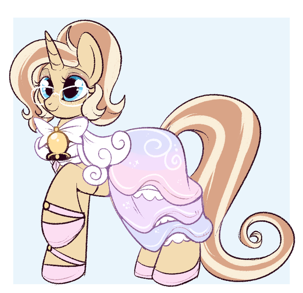 Size: 824x798 | Tagged: safe, artist:lulubell, derpibooru import, oc, oc:lulubell, unofficial characters only, pony, unicorn, bell, clothes, dress, female, gala dress, solo