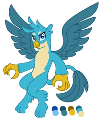 Size: 813x983 | Tagged: safe, artist:chaosetmundi, derpibooru import, gallus, gryphon, flying, looking at you, male, paws, reference sheet, simple background, solo, spread wings, transparent background, wings