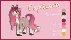 Size: 1024x576 | Tagged: safe, artist:mindlesssketching, derpibooru import, ponified, pony, capricorn, cloven hooves, female, mare, reference sheet, solo, zodiac