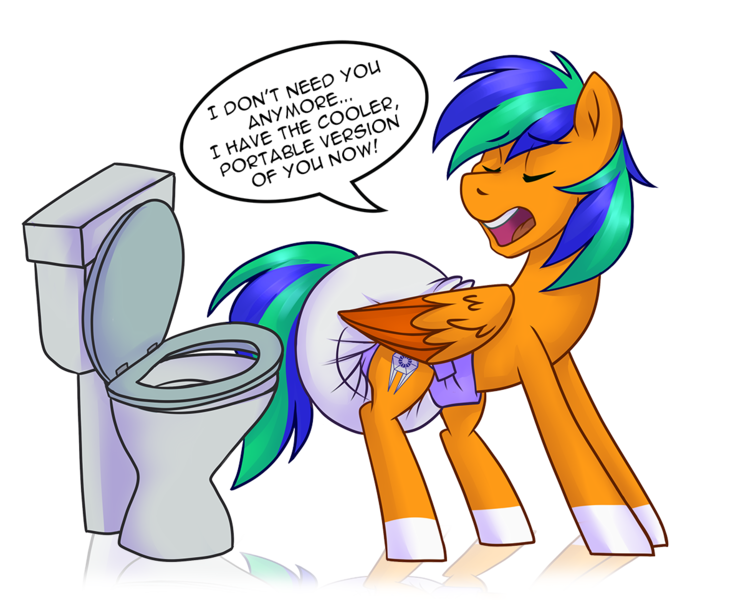 Size: 1200x962 | Tagged: questionable, artist:laydeekaze, derpibooru import, oc, oc:naarkerotics, unofficial characters only, pegasus, pony, diaper, diaper fetish, diaper training, fetish, pegasus oc, poofy diaper, toilet, toilet humor, unpotty training, wings