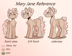 Size: 1900x1475 | Tagged: safe, artist:poofindi, derpibooru import, oc, oc:mary jane, pegasus, pony, 3/4 view, front view, one eye closed, palette, reference sheet, sideview, wink