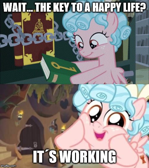 Size: 500x561 | Tagged: safe, derpibooru import, edit, edited screencap, screencap, cozy glow, pegasus, pony, the summer sun setback, a better ending for cozy, alternate ending, book, caption, cozy glow is best facemaker, cozybetes, cute, foal, image macro, solo, squishy cheeks, text