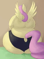 Size: 2500x3376 | Tagged: anthro, artist:lupin quill, ass, bbw, bed, bingo wings, butt, clothes, derpibooru import, dock, fat, fattershy, female, flutterbutt, fluttershy, large butt, obese, panties, partial nudity, rolls of fat, sitting, solo, solo female, spread wings, ssbbw, suggestive, the ass was fat, tight clothing, underwear, unguligrade anthro, wedgie, wide hips, wings