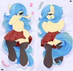 Size: 5553x5400 | Tagged: explicit, artist:xsatanielx, derpibooru import, oc, oc:dilli, unofficial characters only, pony, anal beads, anus, body pillow, butt, clothes, commission, female, glasses, mare, nudity, plaid skirt, plot, rcf community, sex toy, skirt, skirt lift, socks, solo, solo female, stockings, thigh highs, vibrator, vulva, ych result