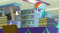 Size: 1920x1080 | Tagged: safe, derpibooru import, screencap, doctor caballeron, rainbow dash, pony, daring doubt, book, bookshelf, groom q.q. martingale