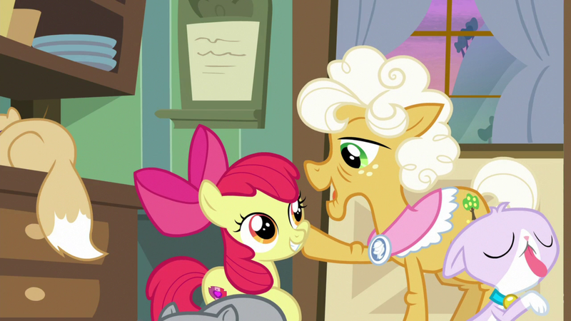 Size: 1920x1080 | Tagged: safe, derpibooru import, screencap, apple bloom, goldie delicious, cat, going to seed