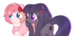 Size: 2729x1378 | Tagged: safe, artist:katie-mlp-bases, artist:strawberry-spritz, derpibooru import, ponified, pony, base used, crossover, doki doki literature club, sayori, yuri (ddlc)