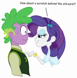 Size: 436x438 | Tagged: safe, artist:jo-bac, derpibooru import, edit, rarity, spike, human, equestria girls, bedroom eyes, cropped, female, human spike, humanized, male, older, older spike, shipping, sparity, straight, sweat