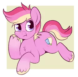 Size: 558x552 | Tagged: safe, artist:lulubell, derpibooru import, oc, oc:heartfelt, unofficial characters only, pony, bored, magical lesbian spawn, male, offspring, parent:apple bloom, parent:diamond tiara, parents:diamondbloom, solo