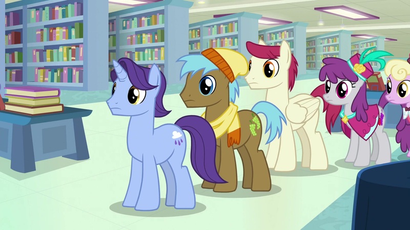 Size: 1920x1080 | Tagged: safe, derpibooru import, screencap, neigh sayer, november rain, pinot noir, shiraz, silver berry, sugar maple, pony, daring doubt, book, bookshelf, friendship student