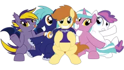 Size: 1192x670 | Tagged: safe, artist:showtimeandcoal, derpibooru import, oc, oc:blank canvas, oc:blazing star, oc:hoof beatz, oc:mane event, oc:tech, oc:techmagic, unofficial characters only, bat pony, earth pony, pegasus, pony, unicorn, bronycon, bronycon mascots, commission, con mascots, convention, convention mascots, digital art, mascot, mascots, simple background, transparent background, vector