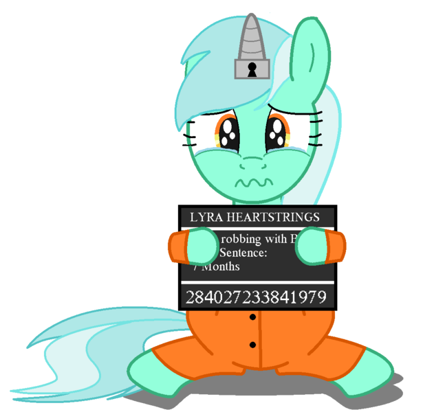 Size: 1076x1050 | Tagged: safe, artist:stephen-fisher, artist:tardifice, derpibooru import, pony, clothes, crying, horn, horn cap, magic suppression, mugshot, prison outfit, prisoner, sad, simple background, solo, transparent background