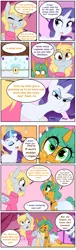 Size: 3100x10200 | Tagged: safe, artist:kryptchild, derpibooru import, derpy hooves, rarity, snails, oc, pegasus, pony, unicorn, ask glitter shell, comic:when aero met glitter, alternate hairstyle, angry, bracelet, canon x oc, clothes, comic, cute, dress, ear piercing, earring, face, glitter shell, glowing horn, happy, horn, jewelry, levitation, liar, looking at each other, looking at you, magic, male, piercing, raised hoof, rarity is not amused, shoes, shooing, speech bubble, sweater, telekinesis, tumblr, unamused
