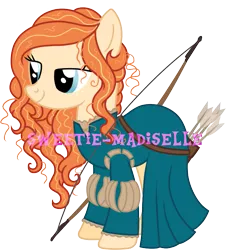 Size: 767x850 | Tagged: safe, artist:sweetie-madiselle, derpibooru import, oc, ponified, unofficial characters only, pony, arrow, bow (weapon), bow and arrow, brave, brave (movie), crossover, merida, quiver, simple background, solo, transparent background, vector, weapon