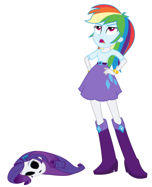 Size: 1323x1631 | Tagged: safe, derpibooru import, edit, rainbow dash, rarity, equestria girls, bodysuit, disguise, disgusted, impersonating, mask, masking, poor rainbow dash