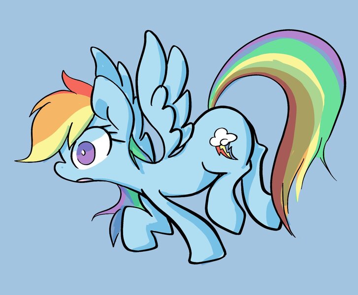 Size: 1955x1613 | Tagged: safe, artist:noupu, derpibooru import, rainbow dash, pegasus, pony, blue background, female, side view, simple background