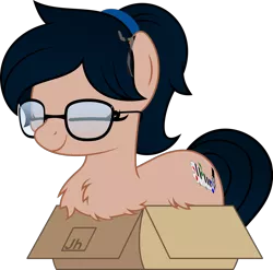 Size: 1024x1012 | Tagged: safe, artist:jhayarr23, derpibooru import, oc, oc:crescend cinnamon, unofficial characters only, earth pony, pony, behaving like a cat, box, chest fluff, cute, eyes closed, female, glasses, if i fits i sits, mare, ocbetes, ponytail, prone, simple background, solo, transparent background, vector