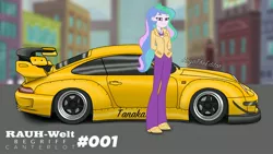 Size: 1920x1080 | Tagged: safe, artist:aryatheeditor, derpibooru import, princess celestia, equestria girls, canterlot, car, city, clothes, digital, digital art, jacket, pants, porsche, porsche 911, principal celestia, rauh-welt begriff, shoes, vehicle