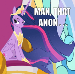 Size: 622x611 | Tagged: safe, derpibooru import, edit, edited screencap, screencap, princess twilight 2.0, twilight sparkle, twilight sparkle (alicorn), alicorn, pony, the last problem, cropped, crown, female, implied anon, jewelry, monologue, princess, regalia, sitting, solo, talking