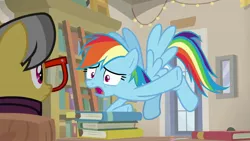 Size: 1920x1080 | Tagged: safe, derpibooru import, screencap, a.k. yearling, rainbow dash, pony, daring doubt, book, bookshelf, ladder