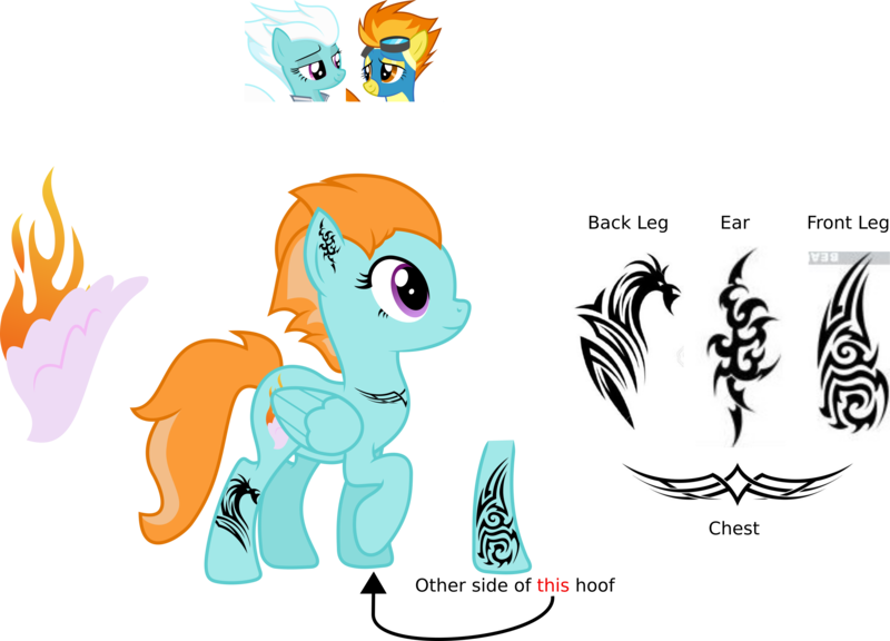 Size: 2892x2084 | Tagged: safe, artist:littlejurnalina, derpibooru import, fleetfoot, spitfire, oc, oc:nova blaze, pegasus, pony, icey-verse, clothes, female, fleetfire, goggles, jacket, lesbian, magical lesbian spawn, mare, offspring, parent:fleetfoot, parent:spitfire, parents:fleetfire, raised hoof, screencap reference, shipping, simple background, tattoo, transparent background, uniform, wonderbolts uniform