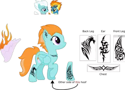 Size: 2892x2084 | Tagged: safe, artist:littlejurnalina, derpibooru import, fleetfoot, spitfire, oc, oc:nova blaze, pegasus, pony, icey-verse, clothes, female, fleetfire, goggles, jacket, lesbian, magical lesbian spawn, mare, offspring, parent:fleetfoot, parent:spitfire, parents:fleetfire, raised hoof, screencap reference, shipping, simple background, tattoo, transparent background, uniform, wonderbolts uniform